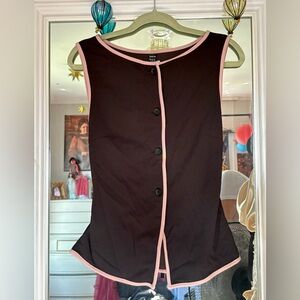 ⚠️SOLD⚠️Black Sleeveless Button-Up Top with Pink Trim